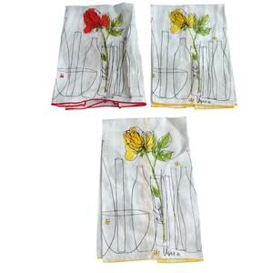 3 Vintage Vera Neumann collectible 60's Tea Towel Napkin linen roses ladybugs
